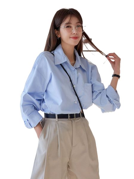 dazy patched pocket drop shoulder blouse without tee b66n#, White