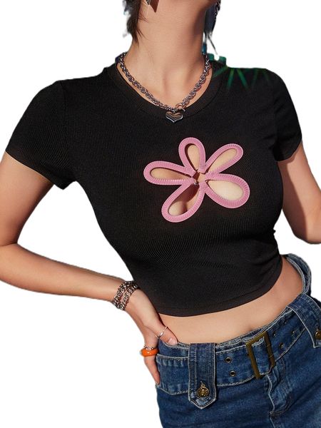 contrast binding o-ring cut out crop tee 20s1#, White 
contrast binding o-ring cut out crop tee 20s1#, White