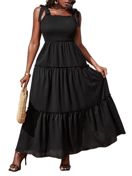 sxy shirred ruffle hem cami dress 163k#, Black;gray