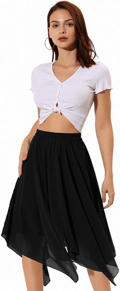 k women's elastic waist stripe chiffon handkerchief hem midi skirt f5oy#, Black;gray
k women's elastic waist stripe chiffon handkerchief hem midi skirt f5oy#, Black;gray