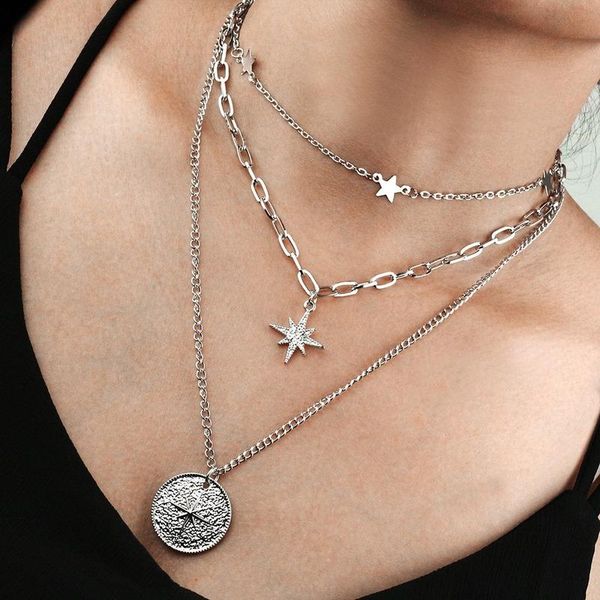 pendant necklaces multi-layer five-pointed star crystal chain choker necklace gothic collar christmas charm trend jewelry gift, Silver
pendant necklaces multi-layer five-pointed star crystal chain choker necklace gothic collar christmas charm trend jewelry gift, Silver