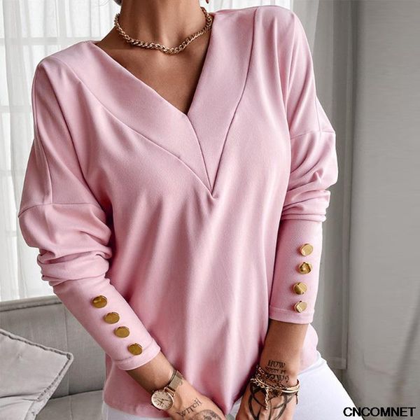 women's t-shirt spring autumn women solid color t-shirts patchwork button v-neck long sleeve casual loose pullovers for femme clothing, White
women's t-shirt spring autumn women solid color t-shirts patchwork button v-neck long sleeve casual loose pullovers for femme clothing, White
