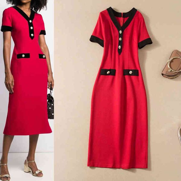 casual dresses spring style women's dress contrast stitching v-neck slim fitting nail button back split dress, Black;gray
casual dresses spring style women's dress contrast stitching v-neck slim fitting nail button back split dress, Black;gray