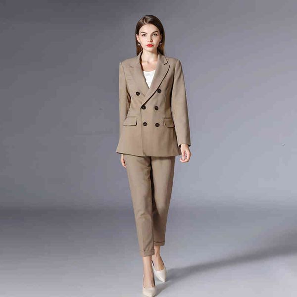 women's two piece pants professional women's suit autumn double breasted slim fitting with cropped pants temperament commuting two, White
women's two piece pants professional women's suit autumn double breasted slim fitting with cropped pants temperament commuting two, White