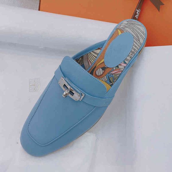dress shoes h family baotou half slippers kelly button flat bottom color matching women's casual muller leather, Black
dress shoes h family baotou half slippers kelly button flat bottom color matching women's casual muller leather, Black