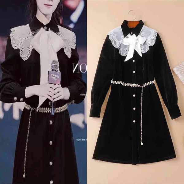 casual dresses aging style autumn women's wear aging embroidery baby neck bow tie lace up golden velvet dress, Black;gray
casual dresses aging style autumn women's wear aging embroidery baby neck bow tie lace up golden velvet dress, Black;gray