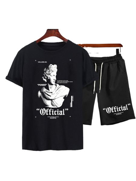 men sculpture & slogan graphic tee & drawstring waist shorts e69a#, Gray
men sculpture & slogan graphic tee & drawstring waist shorts e69a#, Gray