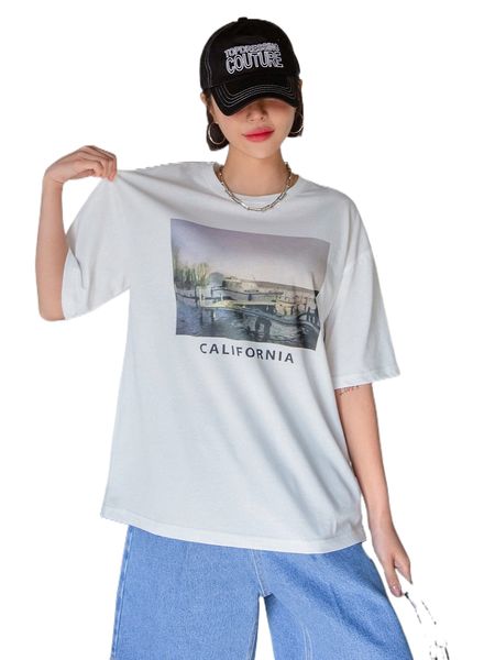dazy scenery & letter graphic drop shoulder tee w3ta#, White
dazy scenery & letter graphic drop shoulder tee w3ta#, White