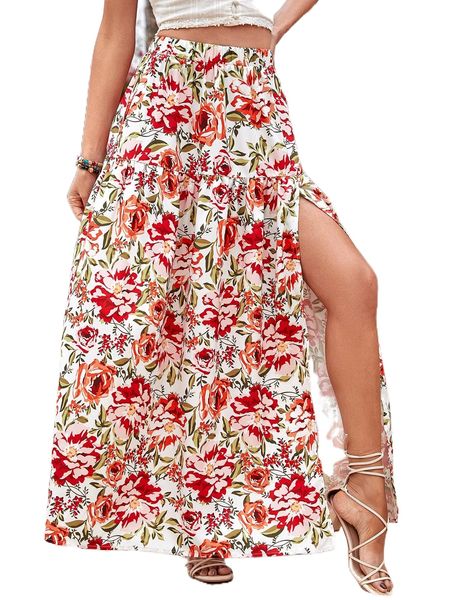 allover floral split thigh skirt x6sj#, Black 
allover floral split thigh skirt x6sj#, Black