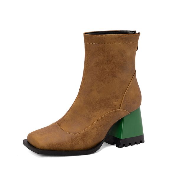 2022 women's boots autumn winter new european american fashion stitching thickened high heels rear zipper and nude short boots, Black
2022 women's boots autumn winter new european american fashion stitching thickened high heels rear zipper and nude short boots, Black