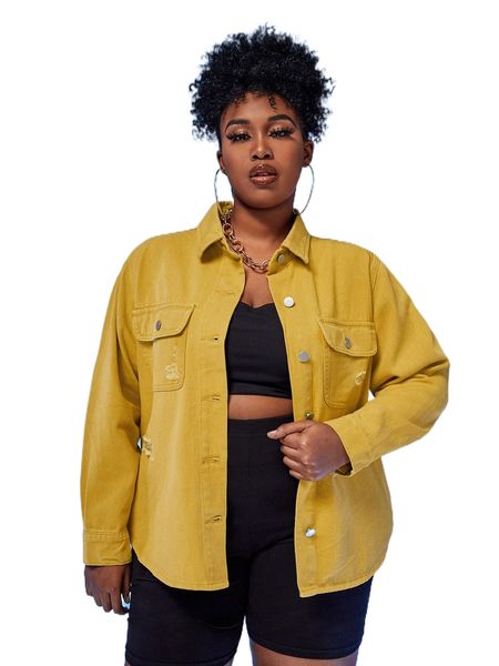 plus ripped flap pocket denim jacket v8sz#, Black;brown
plus ripped flap pocket denim jacket v8sz#, Black;brown