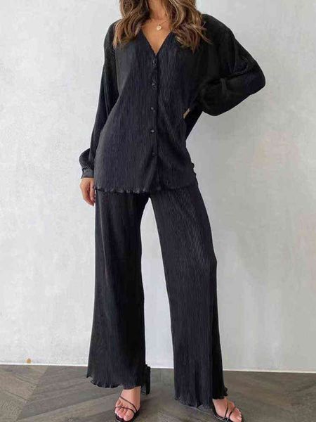 spring summer women loose outfits elegant lapel button shirt and wide leg pant set casual long sleeve solid houngewear 2pc suits t220729, Gray
spring summer women loose outfits elegant lapel button shirt and wide leg pant set casual long sleeve solid houngewear 2pc suits t220729, Gray