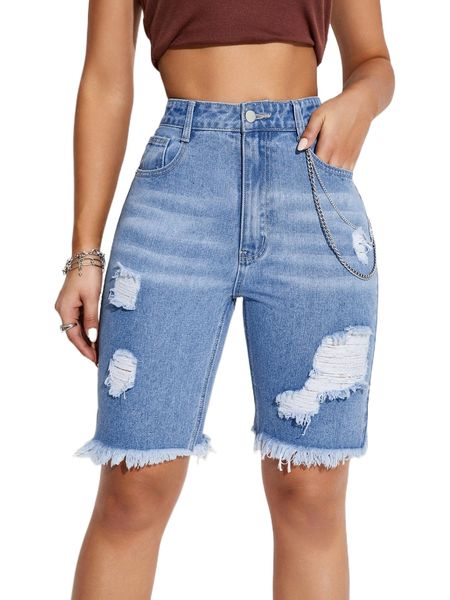 ripped raw hem denim shorts l79e#, White;black