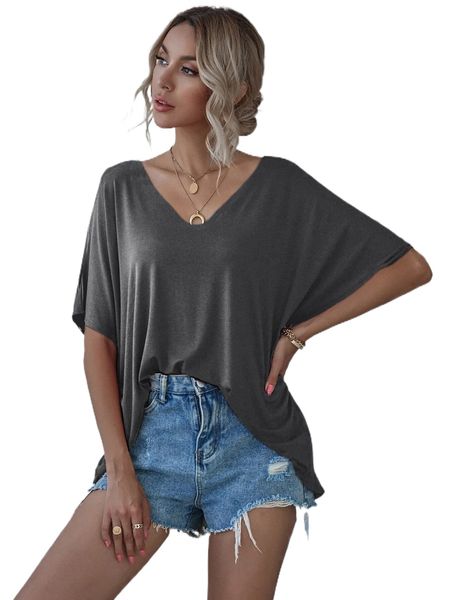 space dye v-neck batwing sleeve tee 78kl#, White