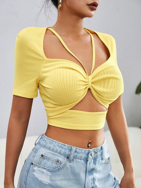 cut out ruched crop tee f6y6#, White