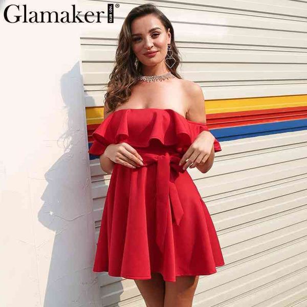 glamaker ruffle off shoulder red women dress strapless waist belt loose dress vestidos spring night female party club dress 210414, Black;gray
glamaker ruffle off shoulder red women dress strapless waist belt loose dress vestidos spring night female party club dress 210414, Black;gray