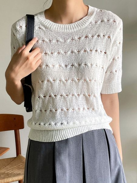 dazy solid pointelle & cable knit h63w#, White;black 
dazy solid pointelle & cable knit h63w#, White;black