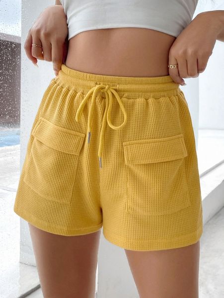 drawstring waist flap pocket shorts f6km#, White;black