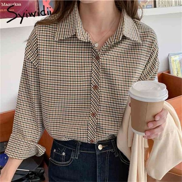 vintage plaid button up blouses women turn-down collar long sleeve loose clothing spring korean fashion shirts 210607, White
vintage plaid button up blouses women turn-down collar long sleeve loose clothing spring korean fashion shirts 210607, White