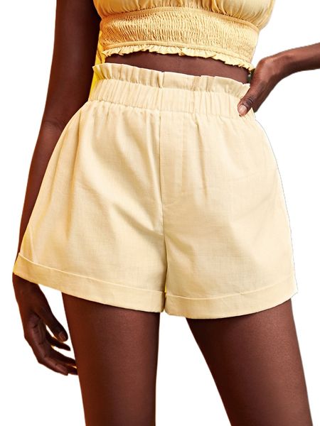 93% cotton paperbag waist rolled hem shorts u5ow#, White;black 
93% cotton paperbag waist rolled hem shorts u5ow#, White;black