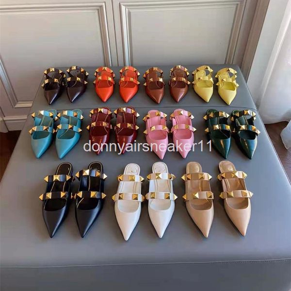 slippers women's spring rivet flat shoes, Black