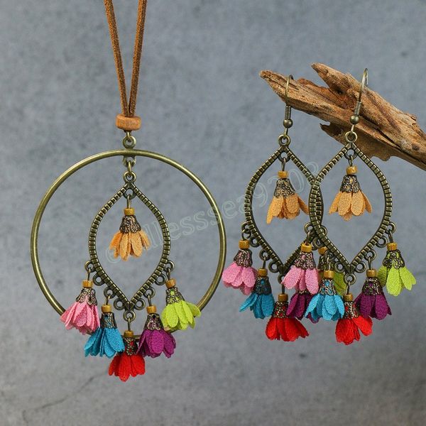women's ethnic earrings necklace jewelry set bohemian bride wedding jewelry colorful tassel flower round earring sweater chain, Silver
women's ethnic earrings necklace jewelry set bohemian bride wedding jewelry colorful tassel flower round earring sweater chain, Silver