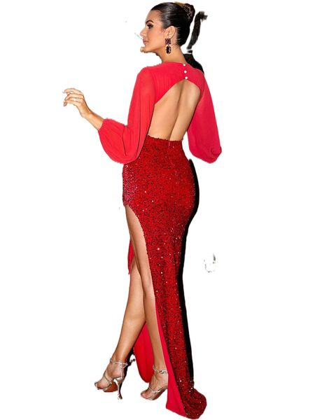missord lantern sleeve contrast sequin asymmetrical hem formal dress p7zc#, Black;gray
missord lantern sleeve contrast sequin asymmetrical hem formal dress p7zc#, Black;gray