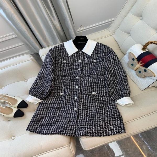 casual dresses pearl studded summer style dress with small button collar, Black;gray
casual dresses pearl studded summer style dress with small button collar, Black;gray