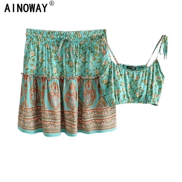 vintage chic women green floral two piece outfits strap sleeveless bohemian mini skirts 2 pieces rayon cotton boho sets 220318, White
vintage chic women green floral two piece outfits strap sleeveless bohemian mini skirts 2 pieces rayon cotton boho sets 220318, White