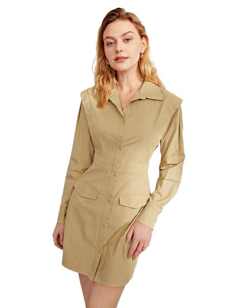 button through flap detail shirt dress t0om#, Black;gray