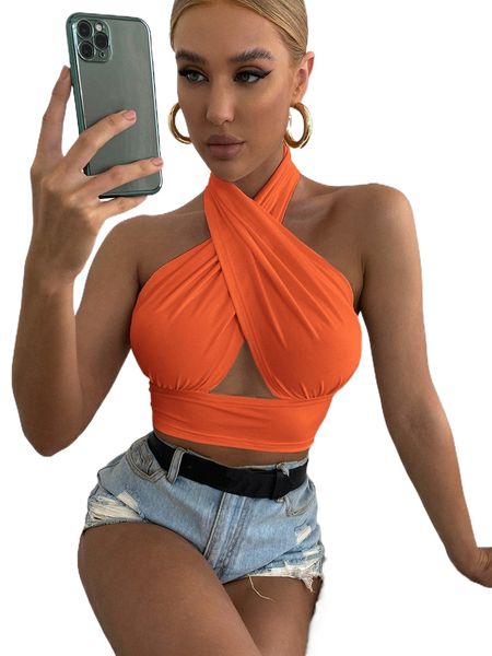 solid cross crop halter t03j#, White
solid cross crop halter t03j#, White