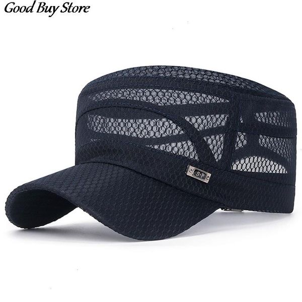 adjustable outdoor sun hats mesh baseball cap casual flat breathable hat men snapback male summer gorras streetwear trucker, Blue;gray