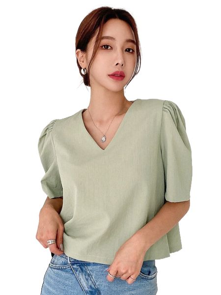 dazy solid puff sleeve blouse q52h#, White