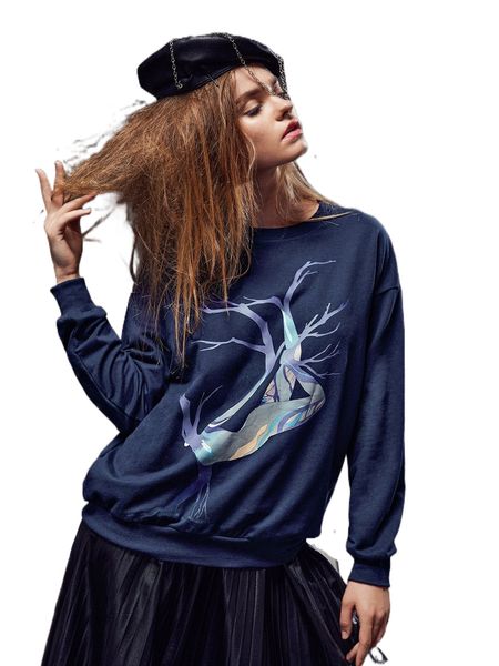 x tianjian drop shoulder tree print pullover p8km#, Black
x tianjian drop shoulder tree print pullover p8km#, Black