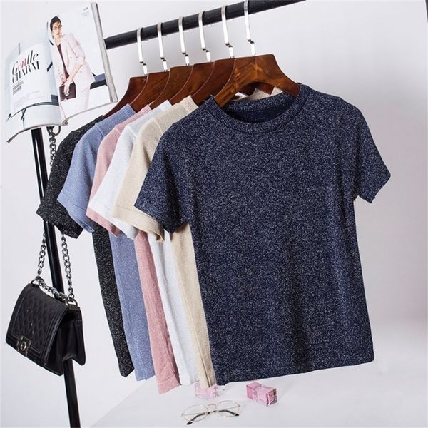 knitted summer t shirt women casual short sleeves t shirt breathable elasticity kintwear female tshirt womens tee 210412, White
knitted summer t shirt women casual short sleeves t shirt breathable elasticity kintwear female tshirt womens tee 210412, White