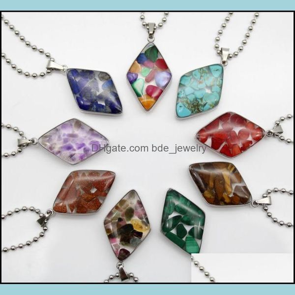 pendant necklaces stainless steel chain gravel stone rhombus glass pink quartz crystal agates turquoises malachite neckl dhseller2010 dh8s9, Silver
pendant necklaces stainless steel chain gravel stone rhombus glass pink quartz crystal agates turquoises malachite neckl dhseller2010 dh8s9, Silver