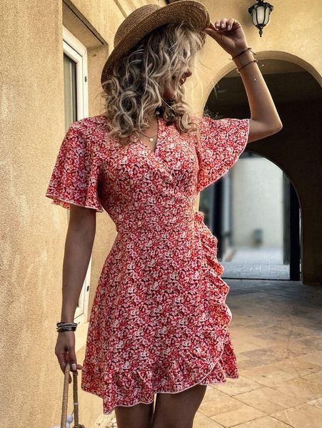 ditsy floral print ruffle trim butterfly sleeve tie side wrap dress p0no#, Black;gray
ditsy floral print ruffle trim butterfly sleeve tie side wrap dress p0no#, Black;gray