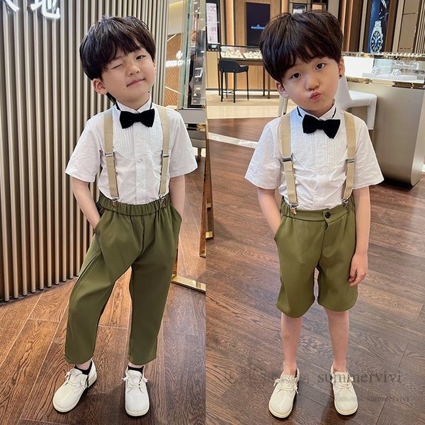 children birthday party sets boys bows tie lapel short sleeve shirt suspender pants 3pcs summer children performance outfits q7283, White
children birthday party sets boys bows tie lapel short sleeve shirt suspender pants 3pcs summer children performance outfits q7283, White