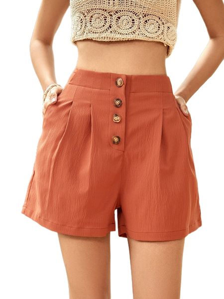 high waist button fly plicated detail shorts t0yg#, White;black