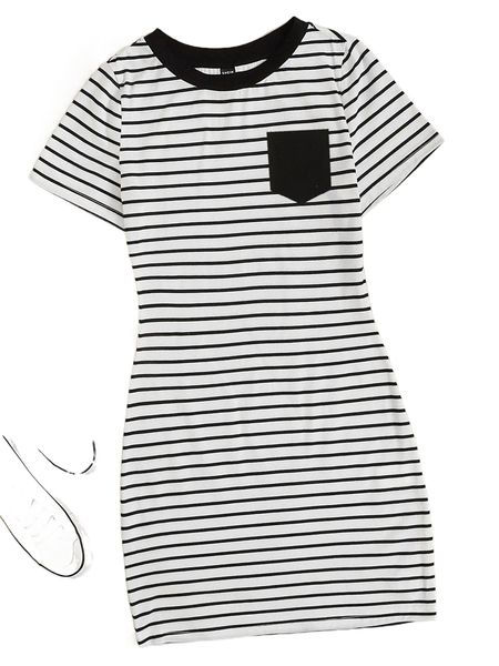 striped pocket front fitted dress 04oh#, Black;gray
striped pocket front fitted dress 04oh#, Black;gray