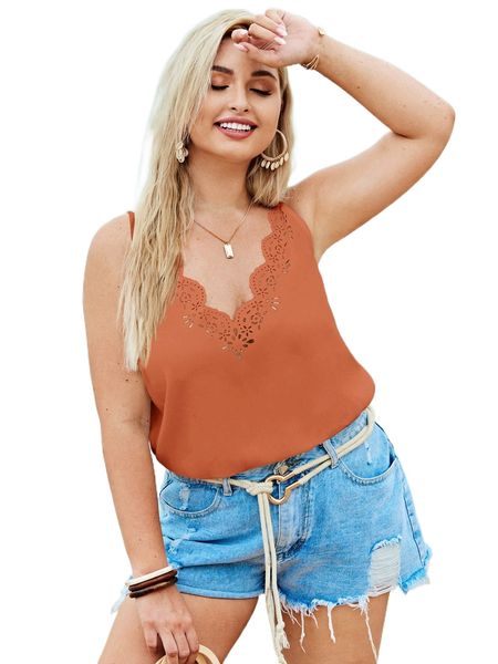 plus laser cut v-neck cami a8fs#, Black