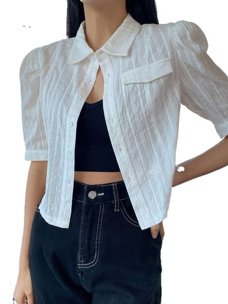 dazy puff sleeve flap detail blouse b0n7#, White
dazy puff sleeve flap detail blouse b0n7#, White