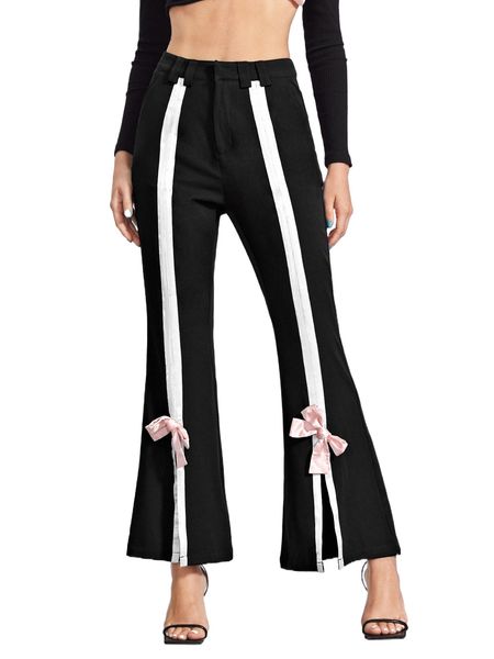 x trang duong high waist contrast seam bow front split hem flare leg pants 13ow#, Black;white
x trang duong high waist contrast seam bow front split hem flare leg pants 13ow#, Black;white
