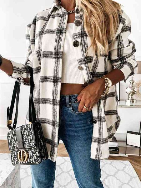 women's shirt autumn and winter casual plaid printing long-sleeved lapel loose mid-length shirt l220714, White
women's shirt autumn and winter casual plaid printing long-sleeved lapel loose mid-length shirt l220714, White