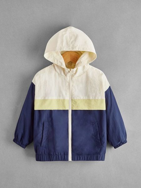 toddler boys cut and sew drop shoulder hooded jacket she, Blue;gray