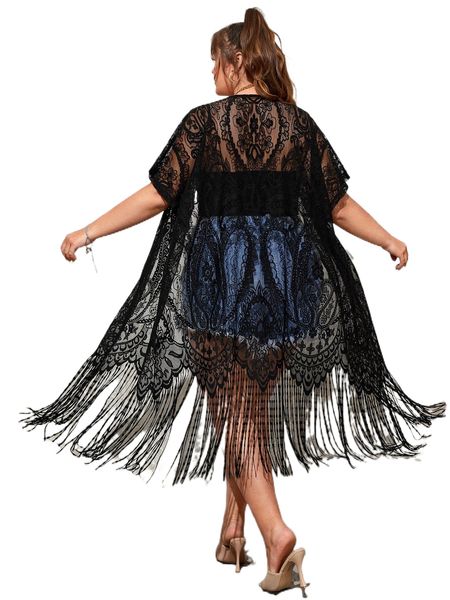 plus fringe trim dolman sleeve lace kimono without camisole r89k#, Black;gray
plus fringe trim dolman sleeve lace kimono without camisole r89k#, Black;gray