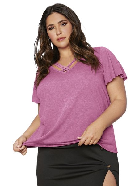 plus criss cross butterfly sleeve tee y2cj#, Black