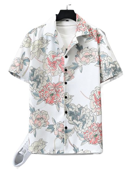 men floral print button through shirt without tee l641#, White;black
men floral print button through shirt without tee l641#, White;black