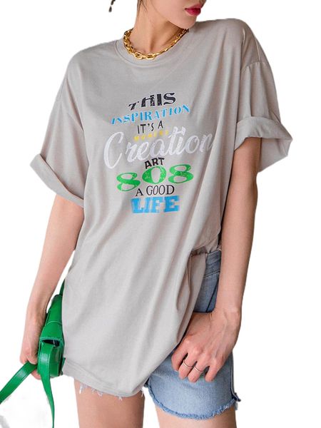 dazy slogan graphic drop shoulder tee n85a#, White 
dazy slogan graphic drop shoulder tee n85a#, White