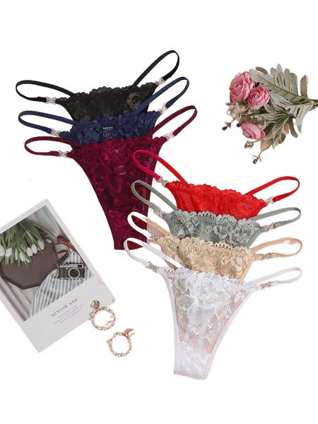 7pack plain floral thong x3gc#, Black;red